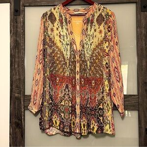 Soft Surroundings Southwest Boho Aztec Graphic Tunic Blouse Women's Medium